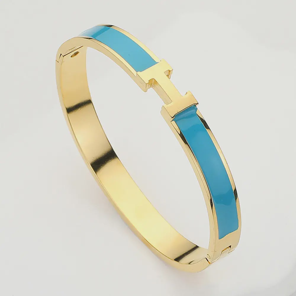 H Enamel Hinged Bracelet