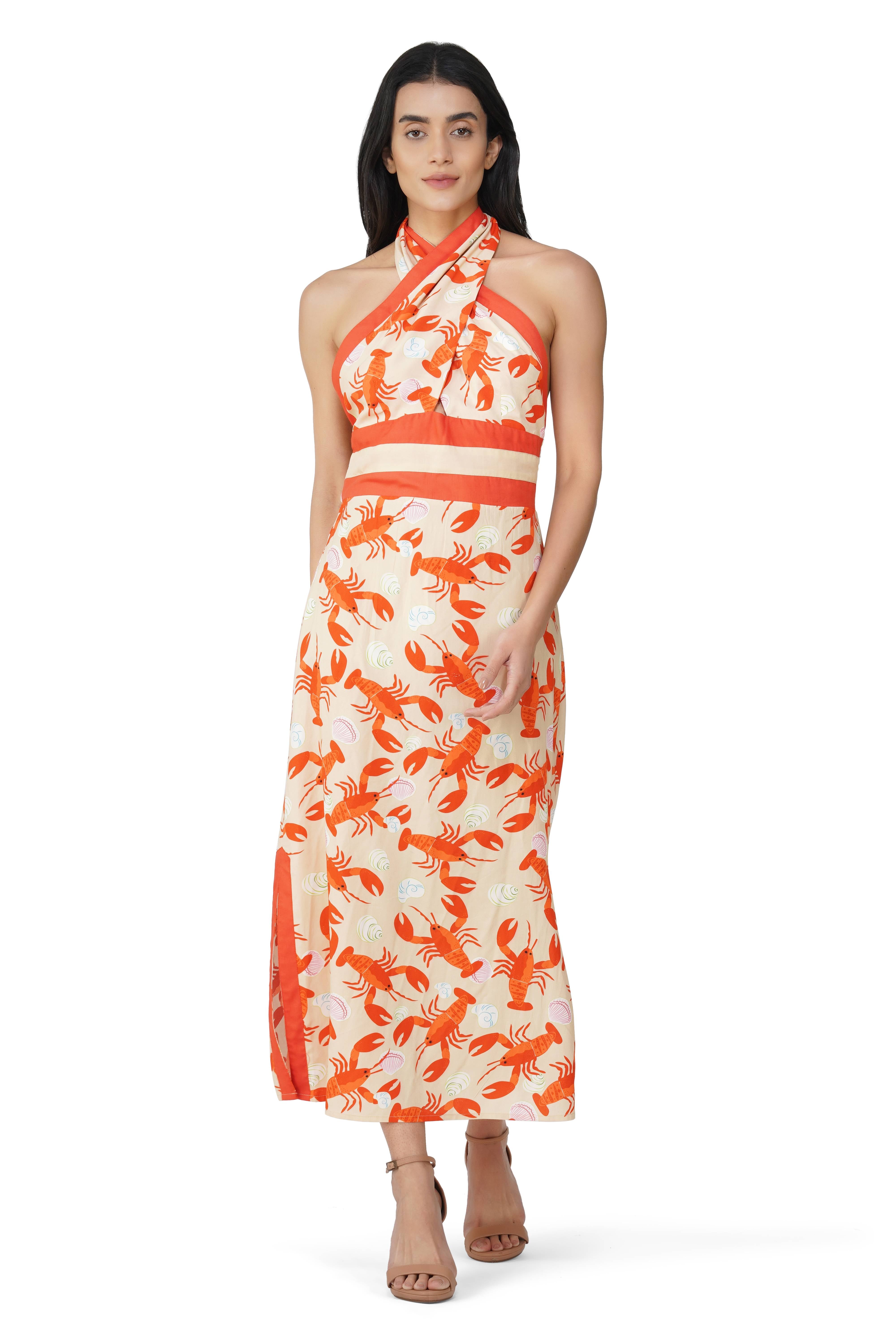 Candy Lobster Printed Halter Dress