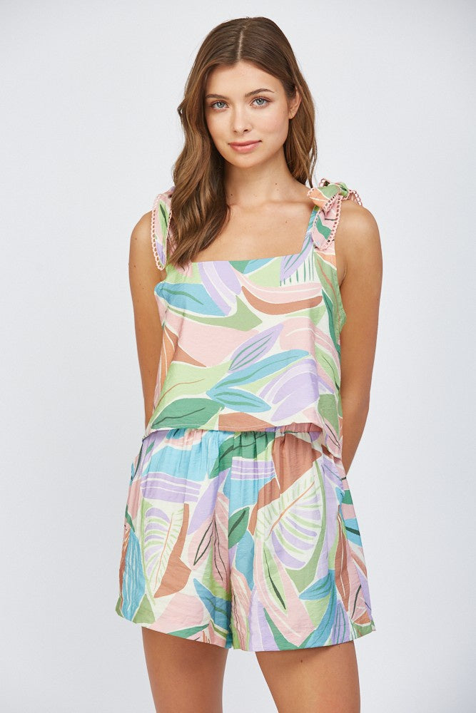 Adjustable Tie Shoulder Strap Square Neck Top
