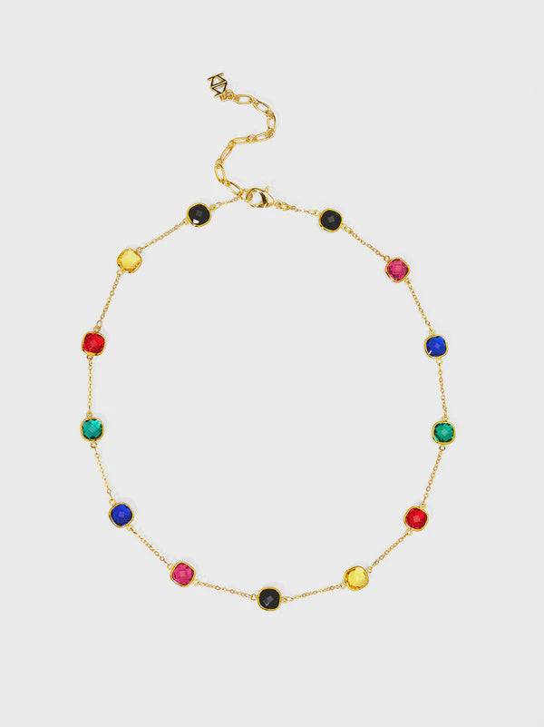 Andrea Collar Necklace – Gold Chain with Vibrant Multicolor Crystals