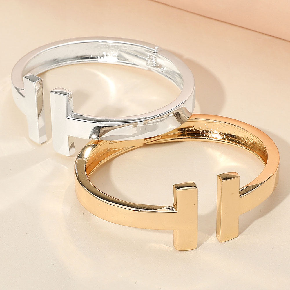 Gold T Tip Hinged Bangle Cuff