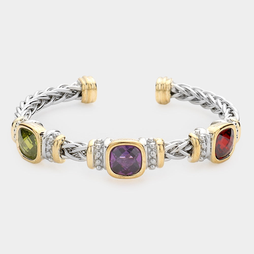 Cushion Square Stone Accented Cuff Bracelet