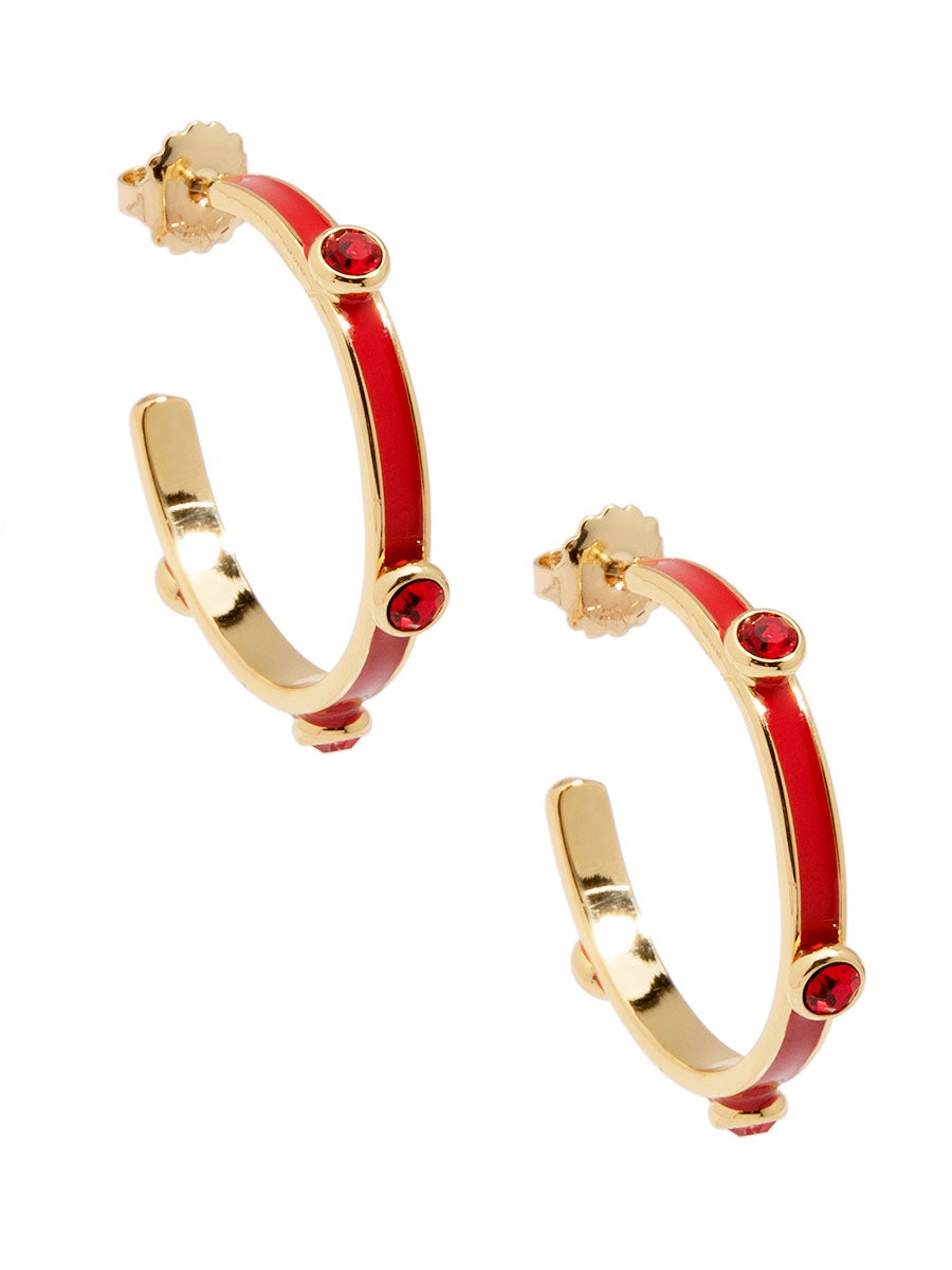 Colored enamel hoop earring with multiple crystals