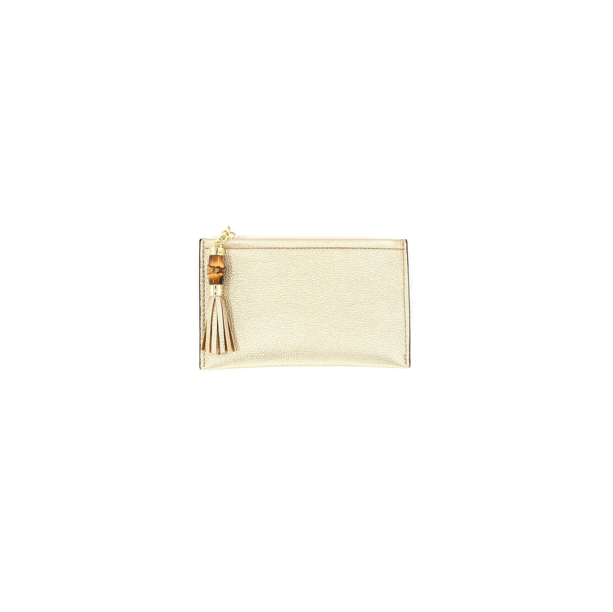 Compact Leatherette Wallet with Tassel & Bamboo Accent