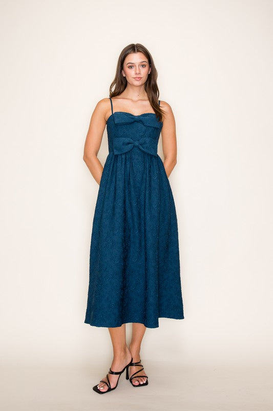 Delightful Bow Detailed Jacquard Midi Dress