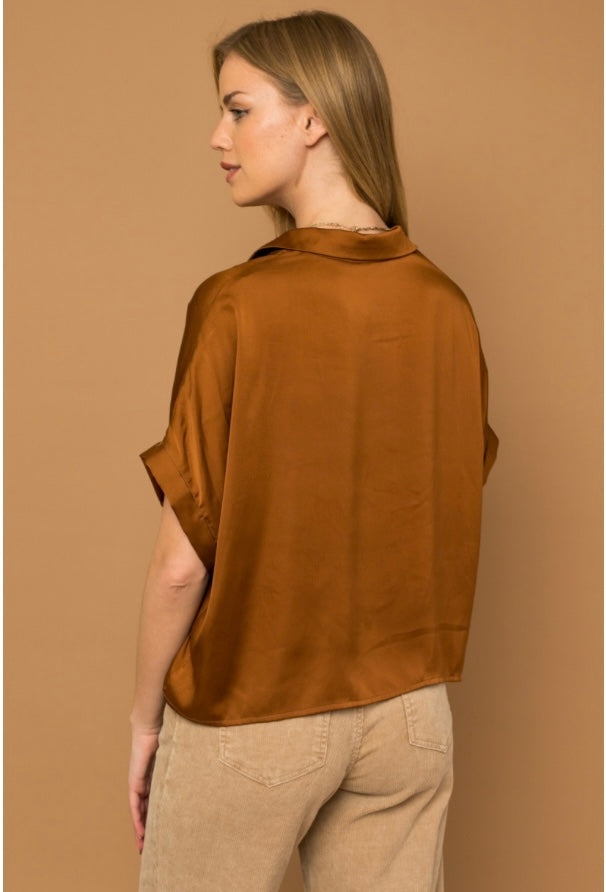 SATIN BOXY BUTTON DOWN BLOUSE