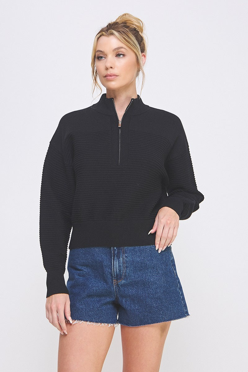 Dolman Half Zip Twin Texture Rib.