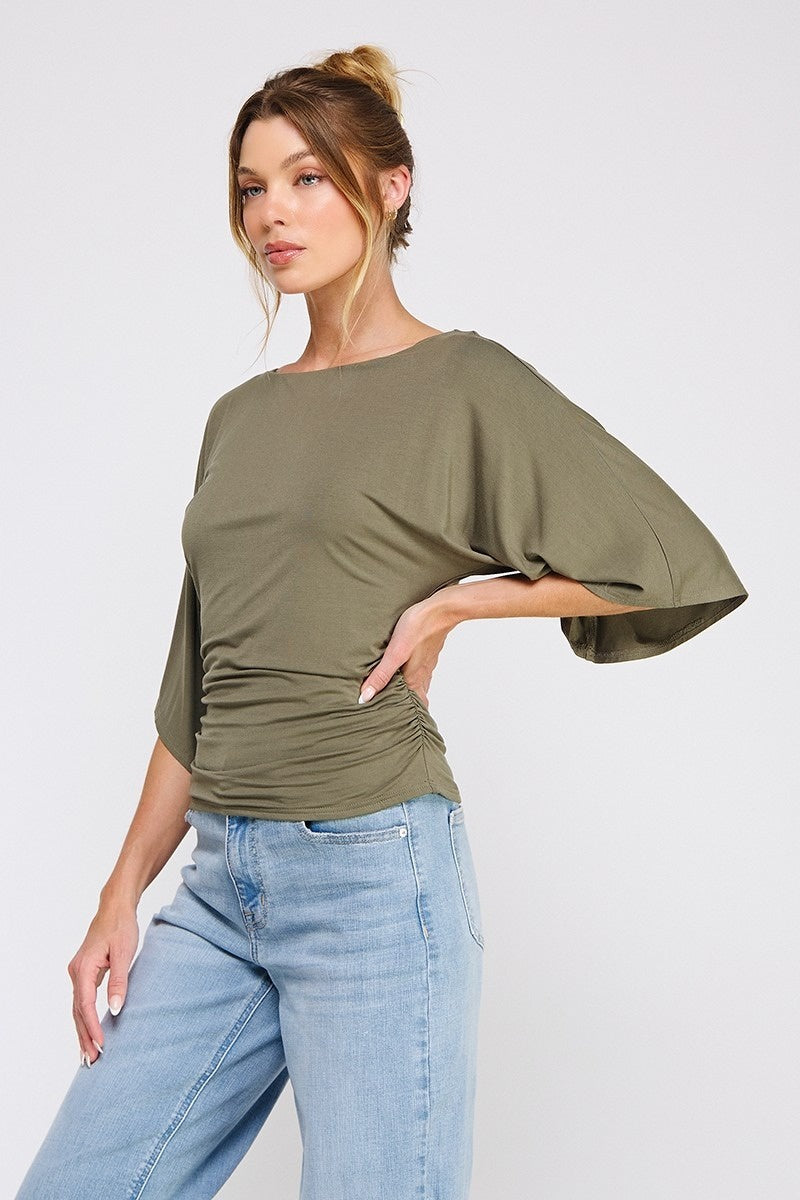 Double Knit Angel Sleeve Cinch Side Top