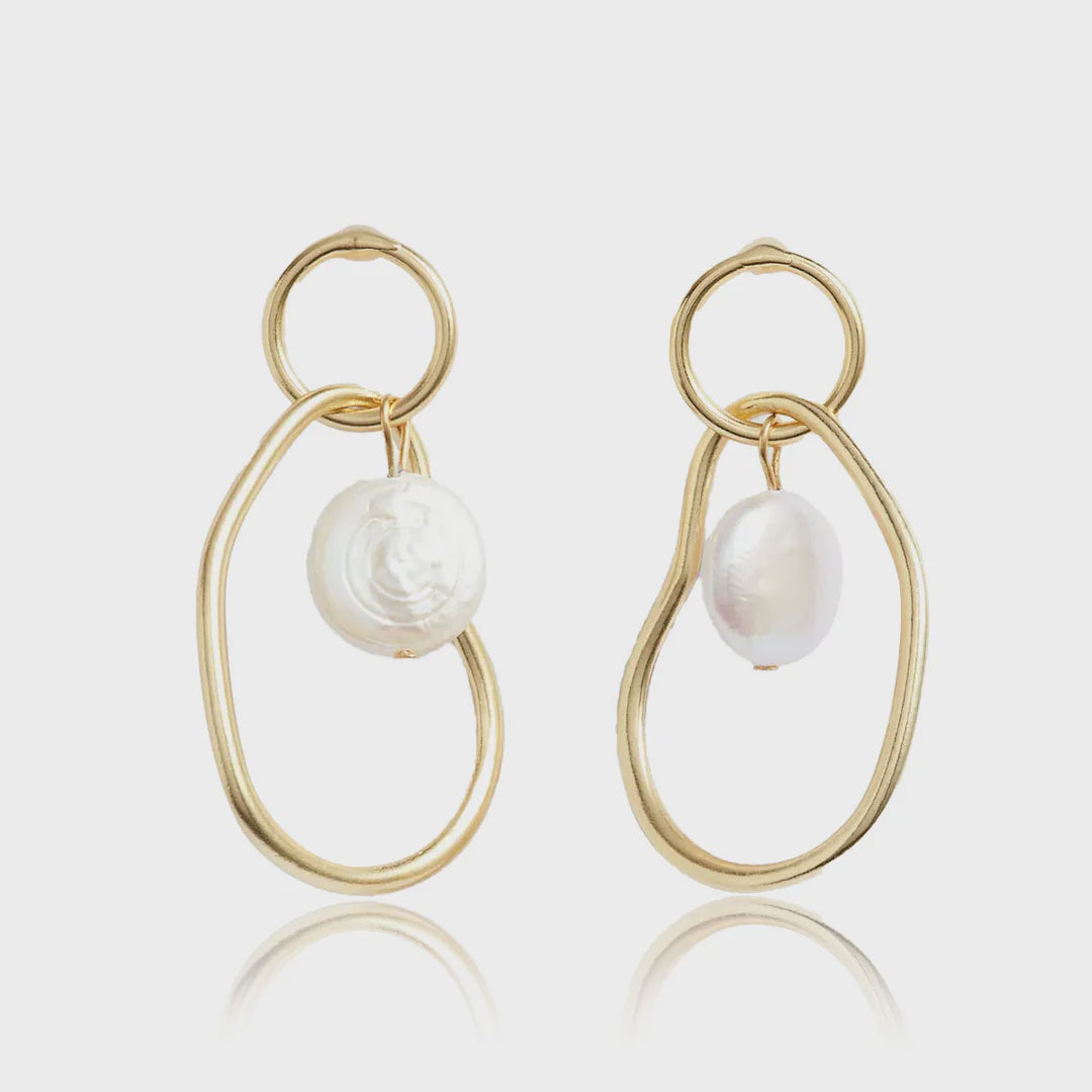Organic Link X White Pearl Earrings