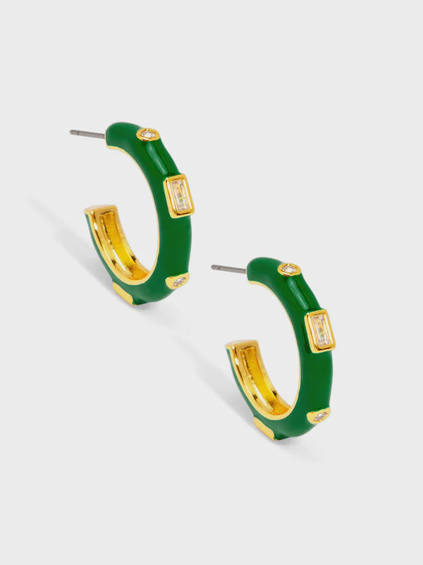 Eden Earring – Enamel Small Hoop with Baguette Crystals