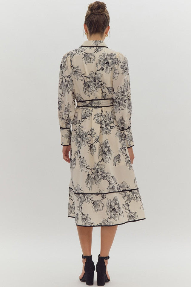 Cream abstract print  midi  dress