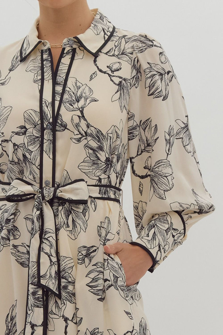 Cream abstract print  midi  dress