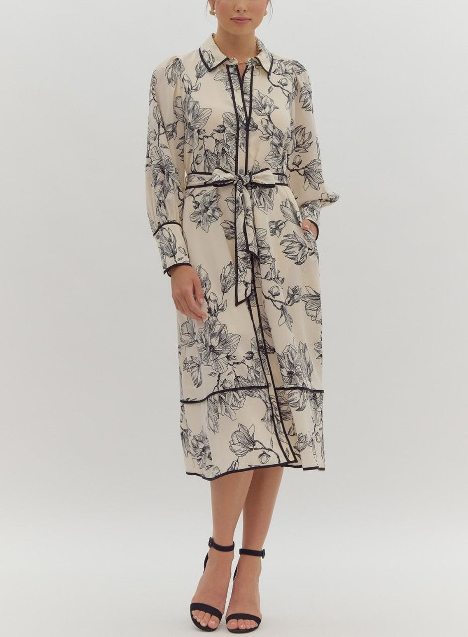 Cream abstract print  midi  dress