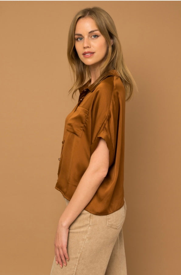 SATIN BOXY BUTTON DOWN BLOUSE