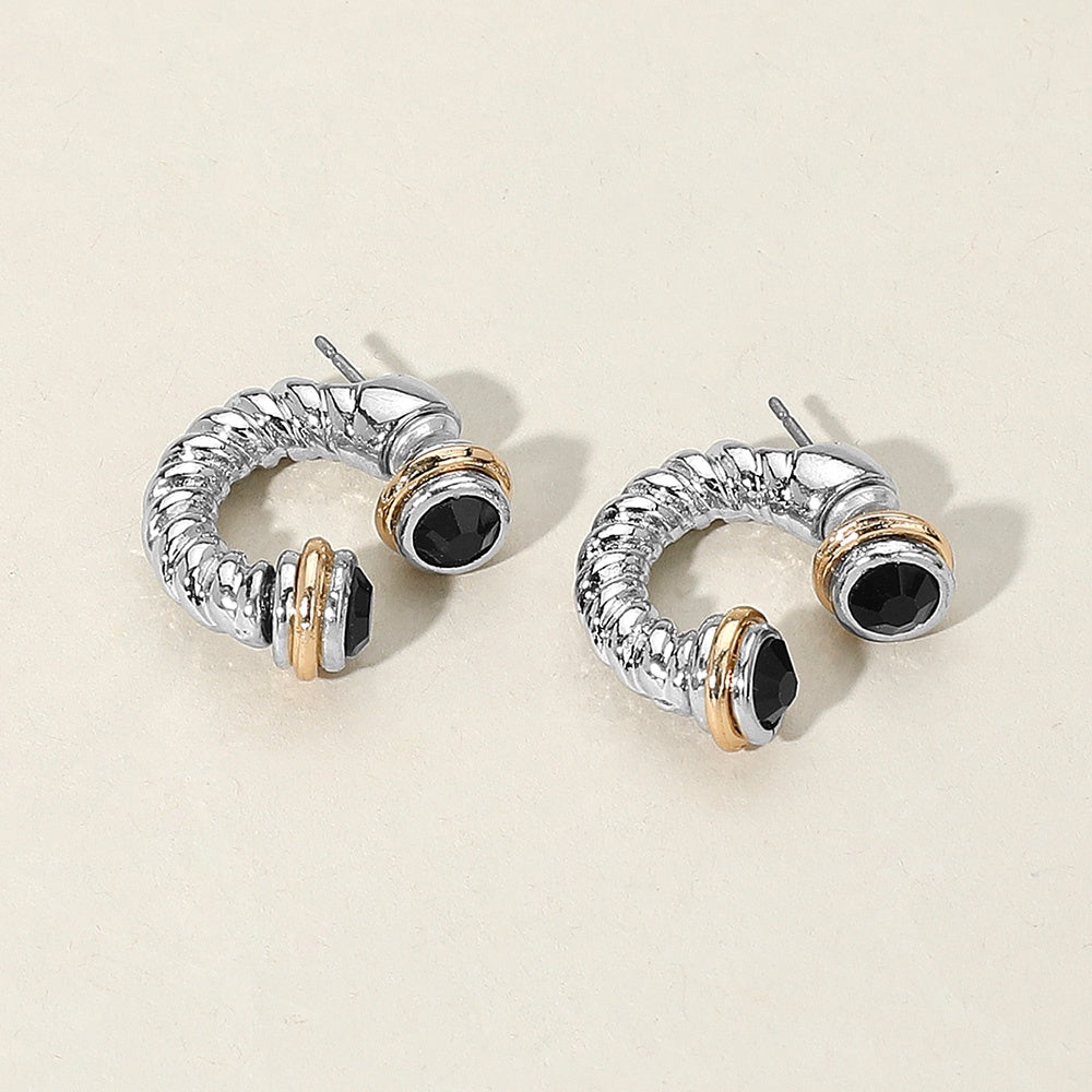 Stone Tip Two Tone Twisted Ear Jacket Earrings
