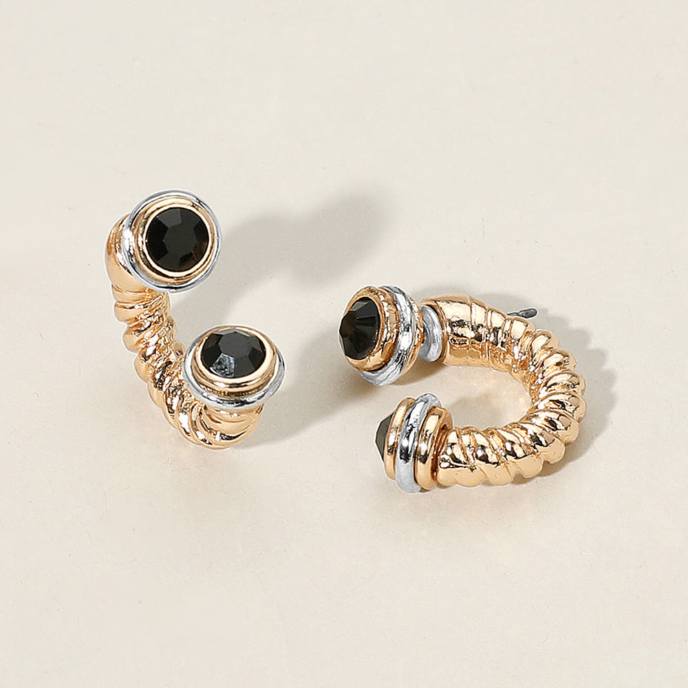 Stone Tip Two Tone Twisted Ear Jacket Earrings