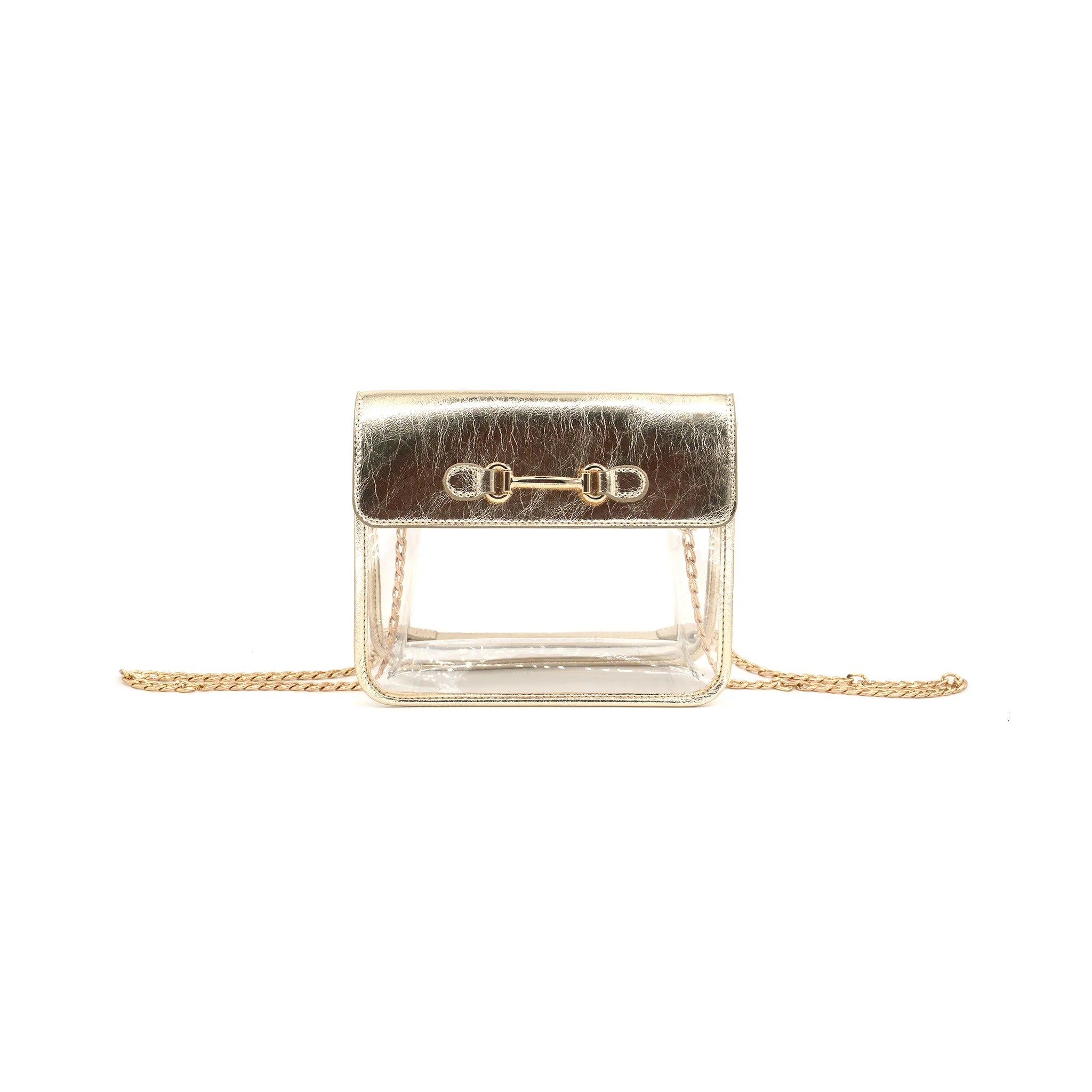 Gold Accent Chain Shoulder Bag – Elegant Transparent Crossbody