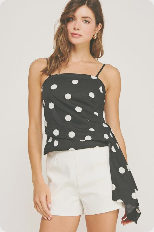 Draped Pleat Detail Polka Dot Tube Top