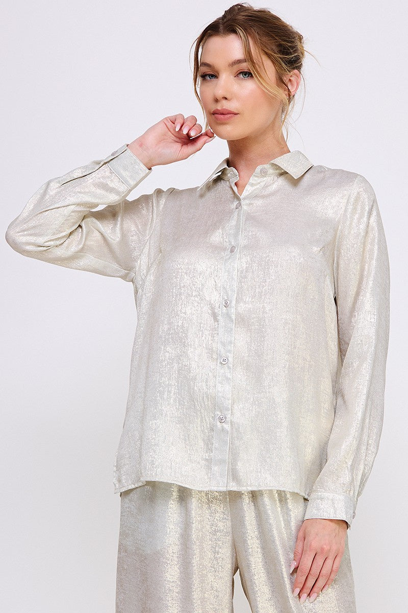 Brushed Satin Button Front Shirt