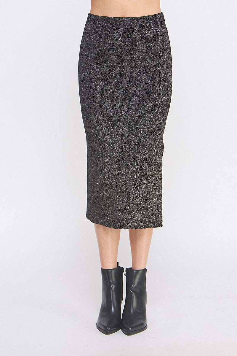 Lurex Ribbed Long Pencil Skirt