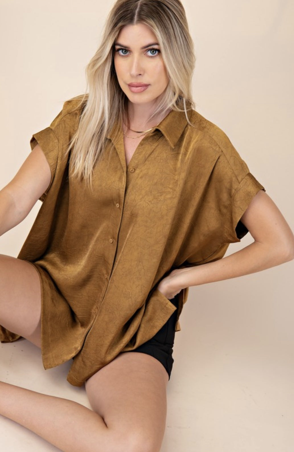 Grey collar neck button down