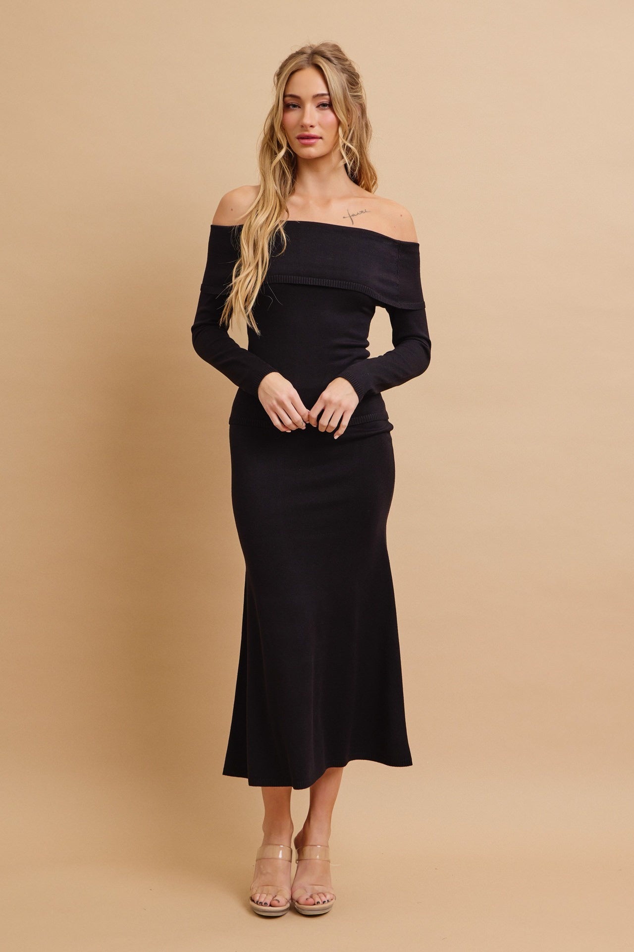 Mermaid Midi Skirt – Elegant High Waist Knit Skirt with Flared Hem