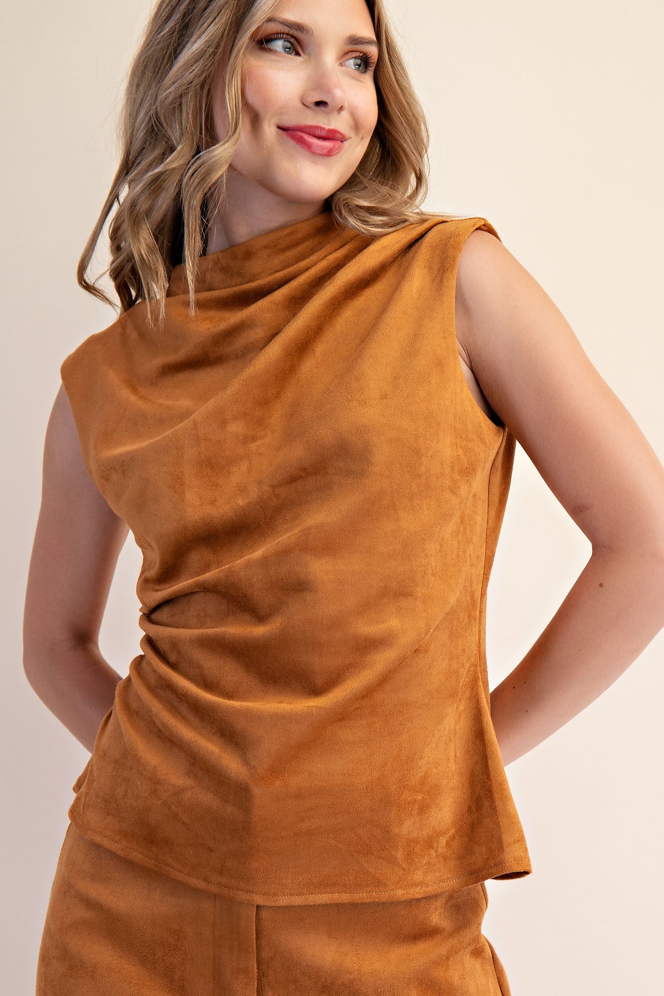 Suede Mock Neck Sleeveless Top – Cinnamon Spice Elegance