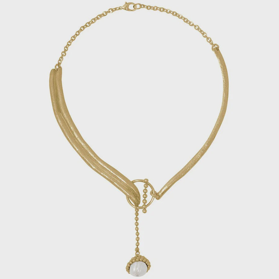 Elegant Gold Collar Necklace with Pearl Drop