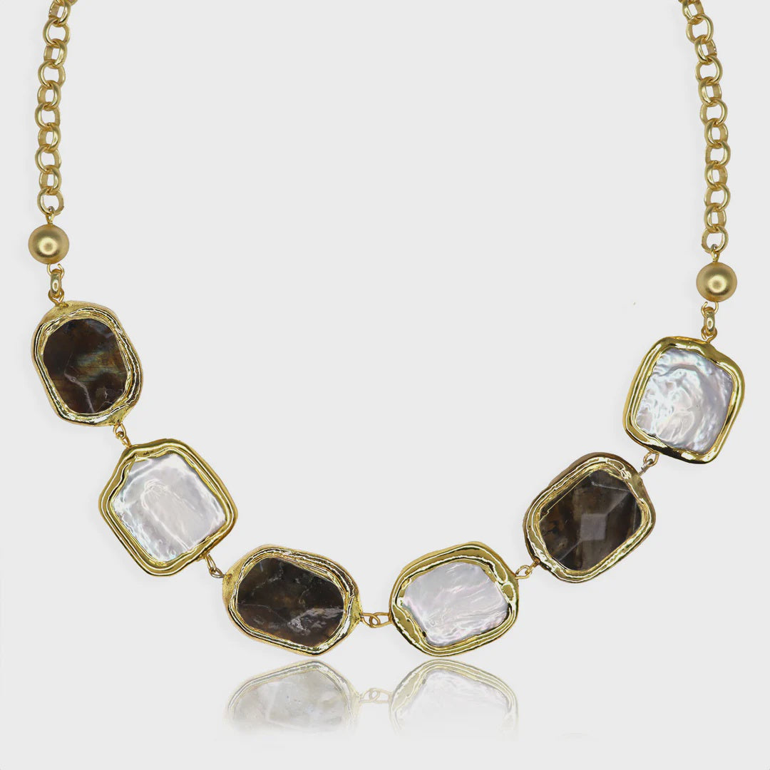 Stone & Pearl Statement Necklace – Autumn Elegance