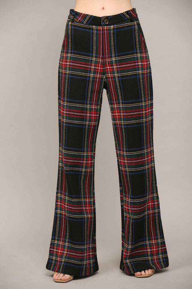 TATTAN PLAID WIDE LEG PANTS