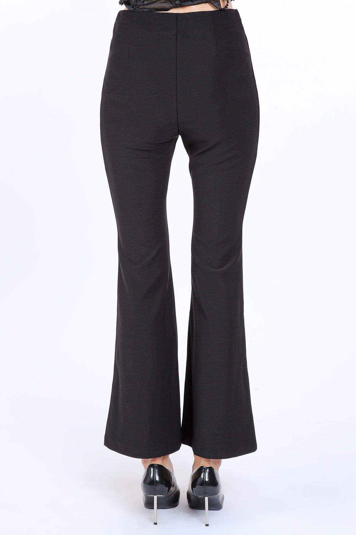 Black Flare Pants with Rhinestone Bow Pockets – High Waist Bootcut Trousers