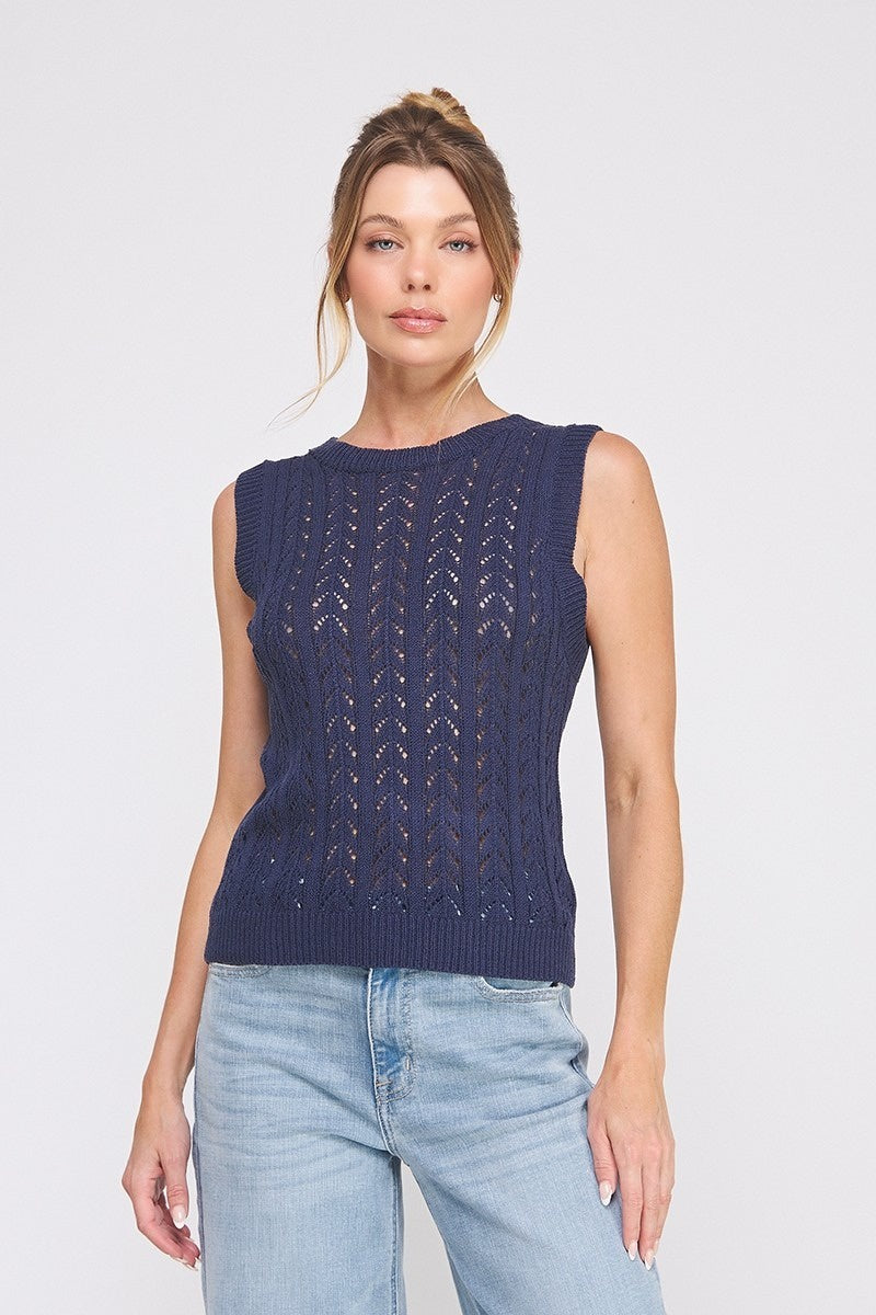 Pointelle Sleeveless Sweater Vest