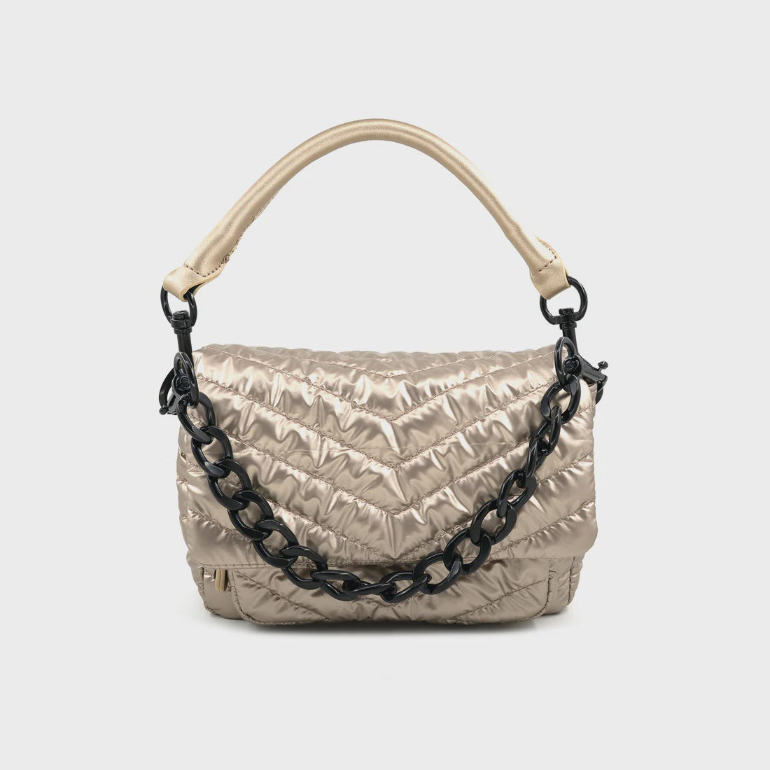 Quilted Chain Shoulder Bag – Lightweight Padded Crossbody with Black Link Chain