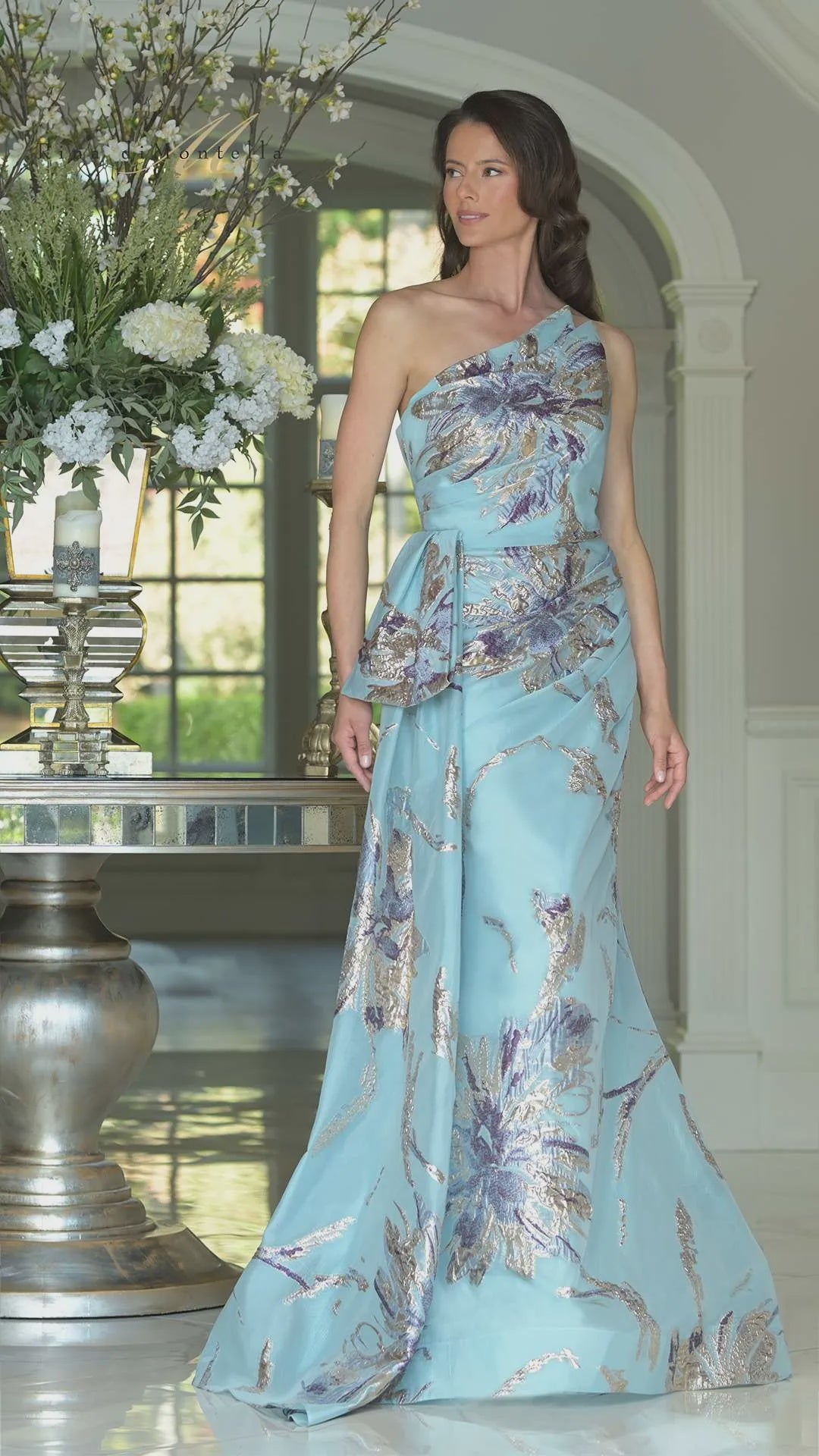 Rina di Montella Asymmetrical One-Shoulder Fit & Flare Gown