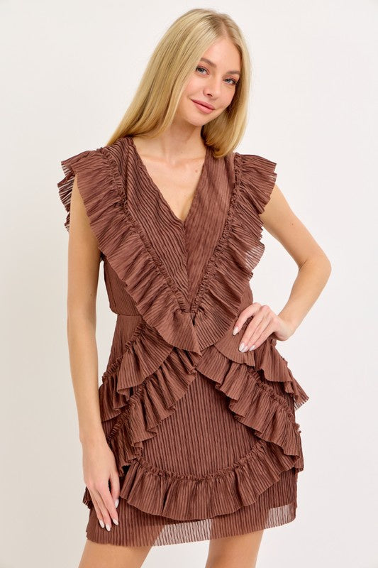 Ruffle And Cutout Back Detail V-Neck Sleeveless Mini Dress