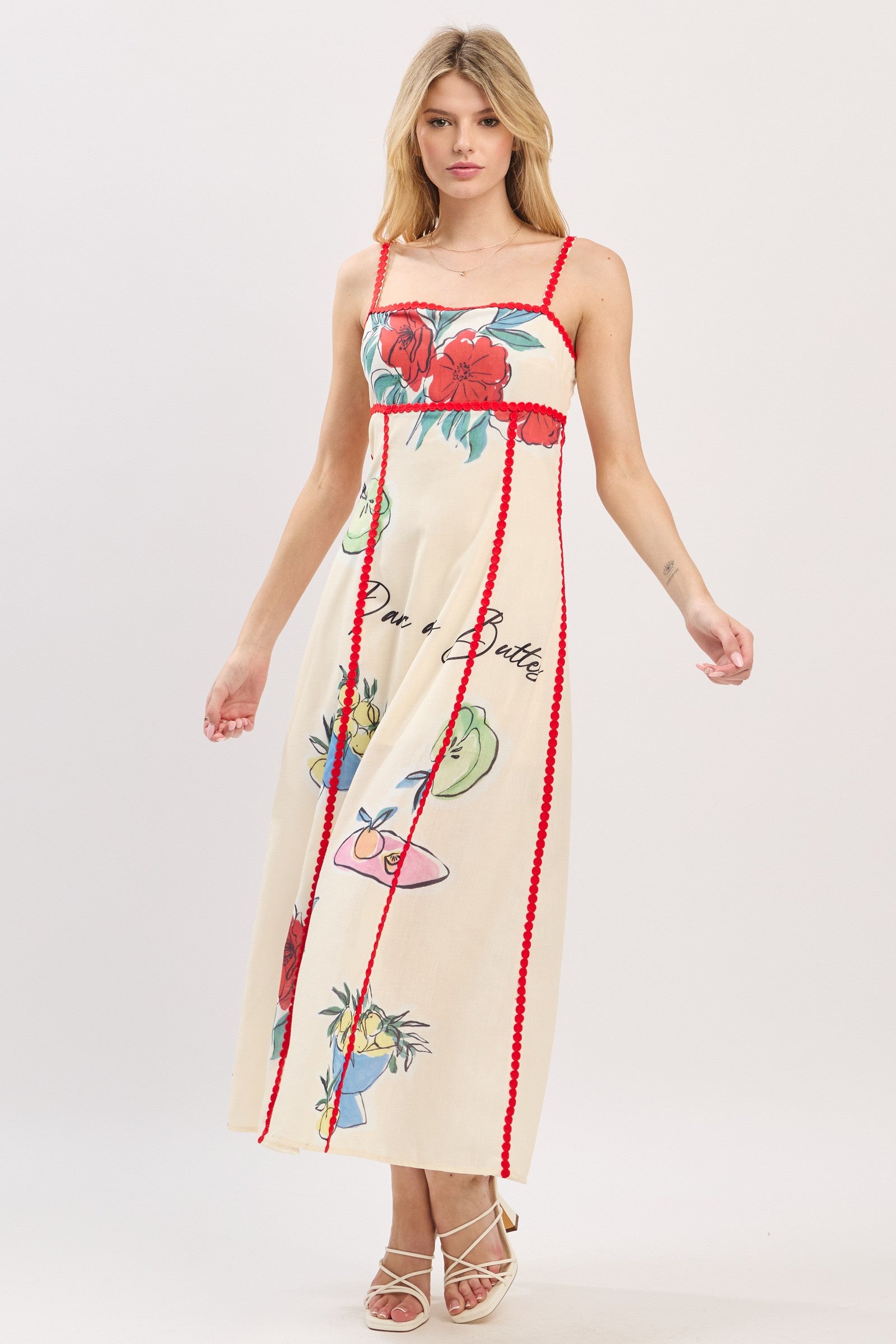 Rayon Linen Trim Sleeveless Maxi Dress