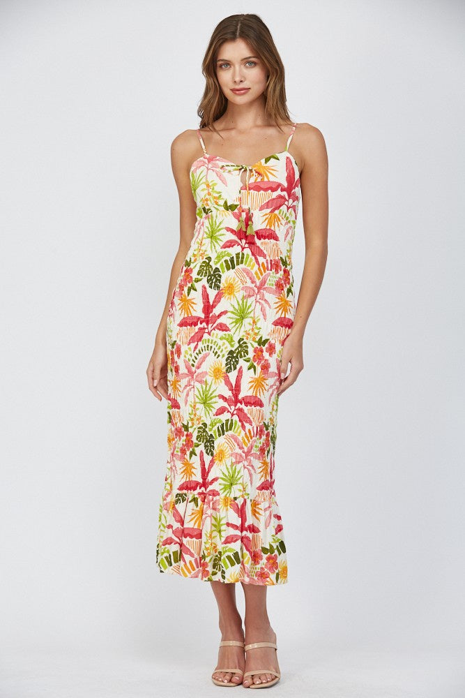 Ruched Tie Front Midi Dress