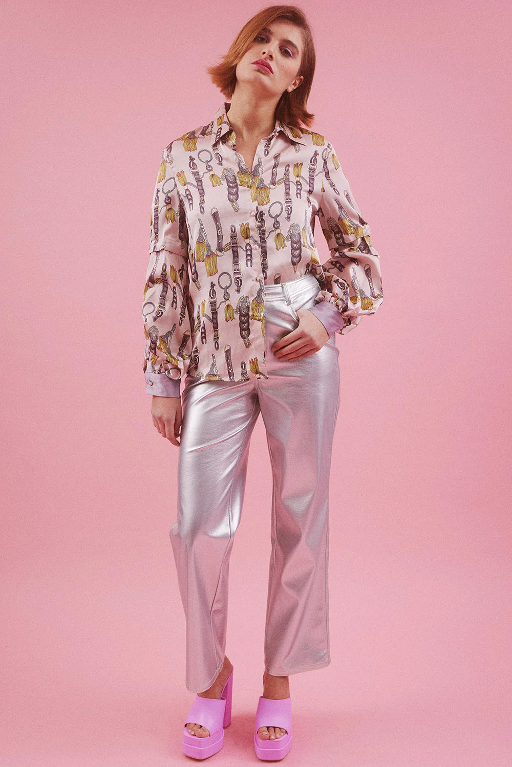 Silk Blend Belt Printed Shirt