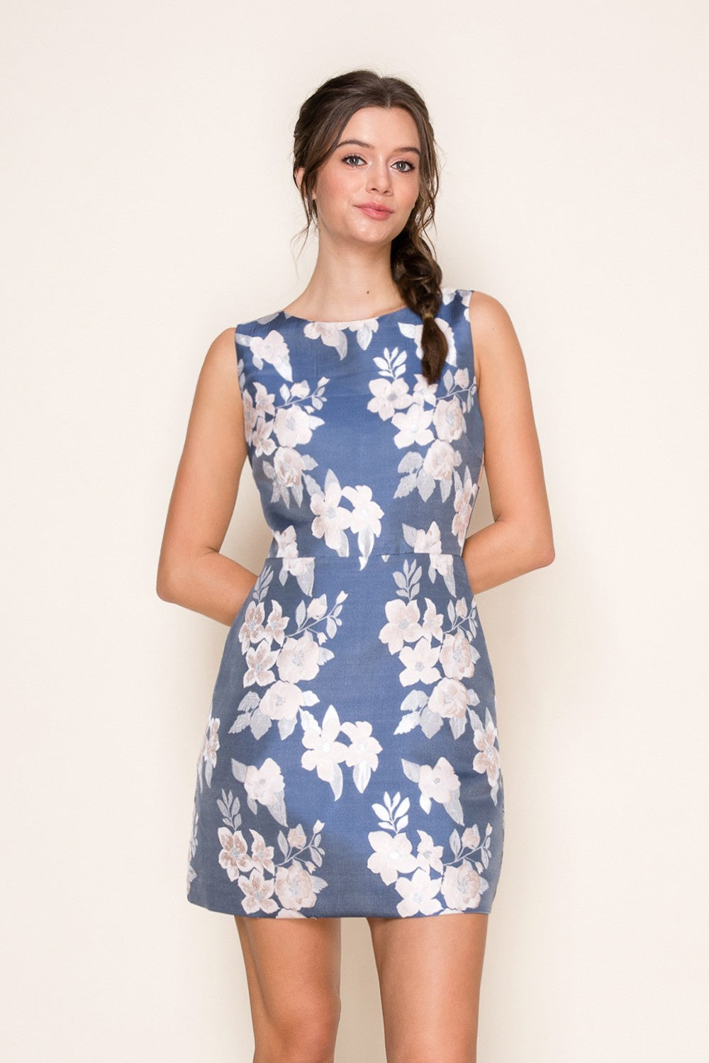 Soft Mood Jacquard Boat Neck Mini Dress