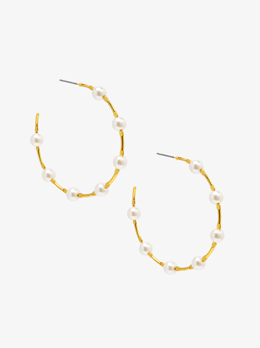 Spaced Pearl Hoop Earrings – Elegant Hoops with Dainty Pearls | Hypoallergenic