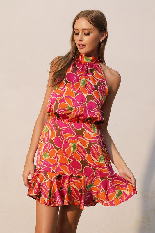 Super Bloom Flare Halter Dress