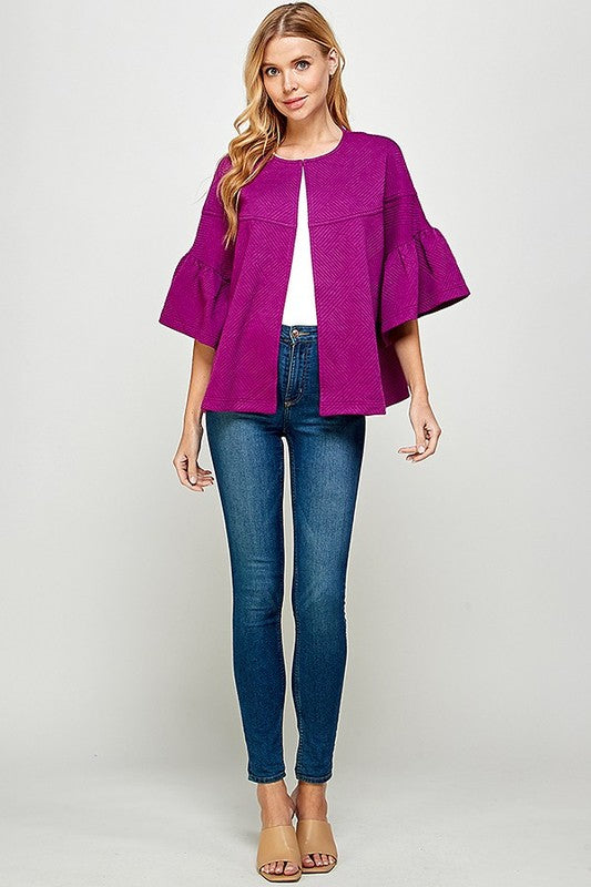 Textured Ruffle Sleeve Jacket