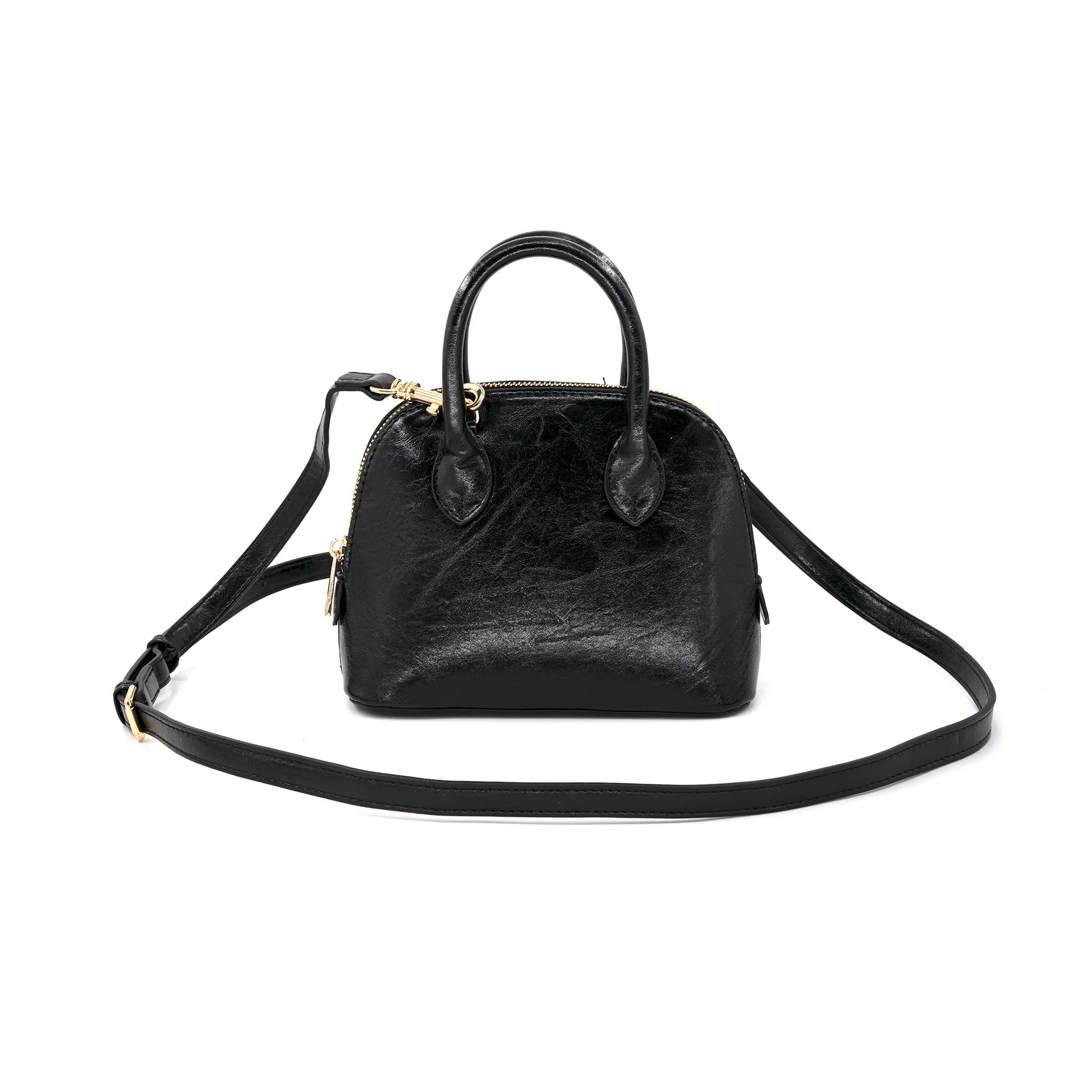Mini Glossy Dome Crossbody Handbag – Vegan Leather Purse with Top Handles & Shoulder Strap