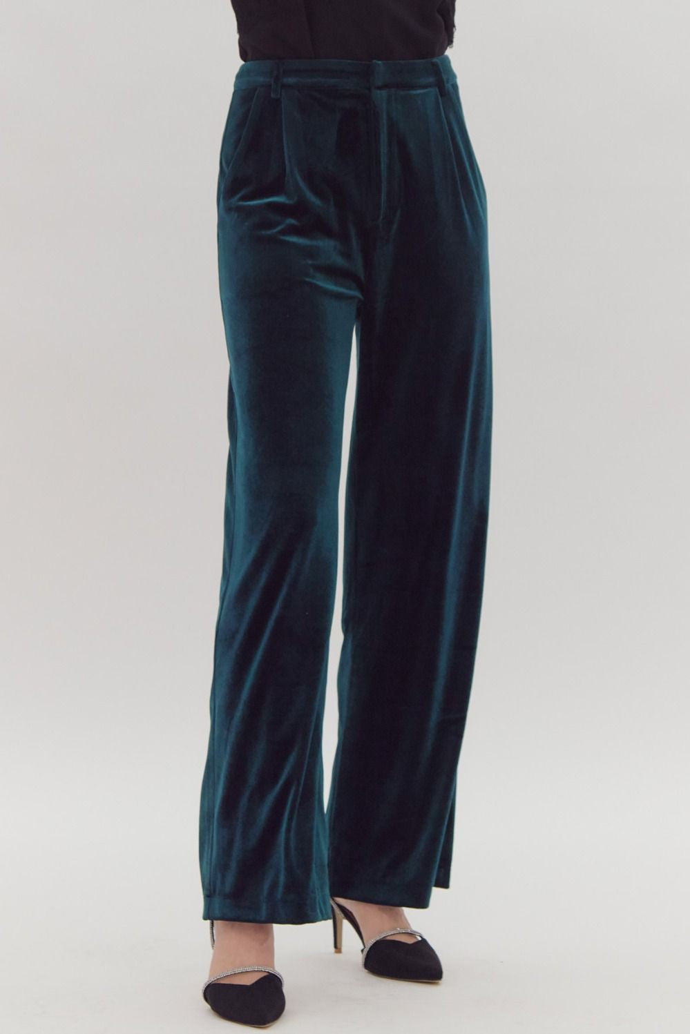 Green Velvet High Waist Pants
