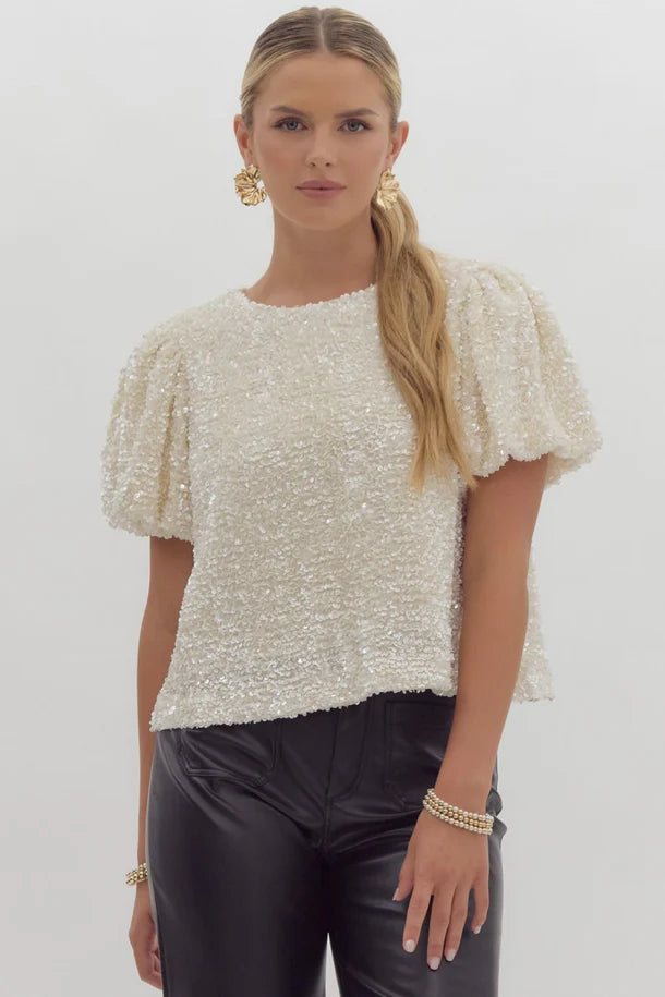 pearl short puff sleeve  top