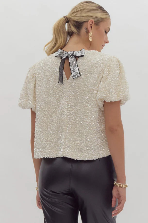 pearl short puff sleeve  top