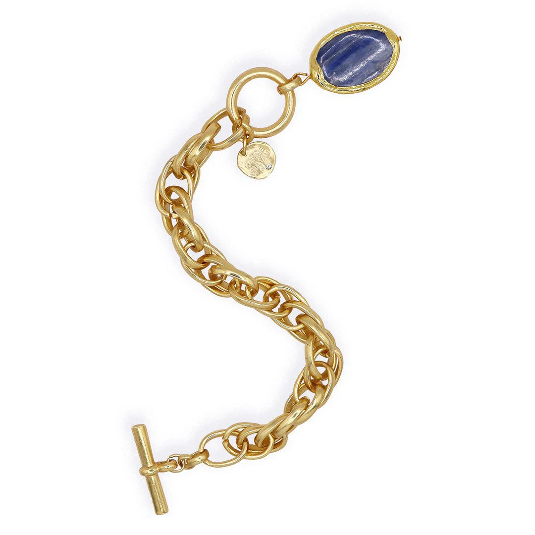 Gold Link Chain Bracelet with Kyanite Stone – Elegant Toggle Clasp Design