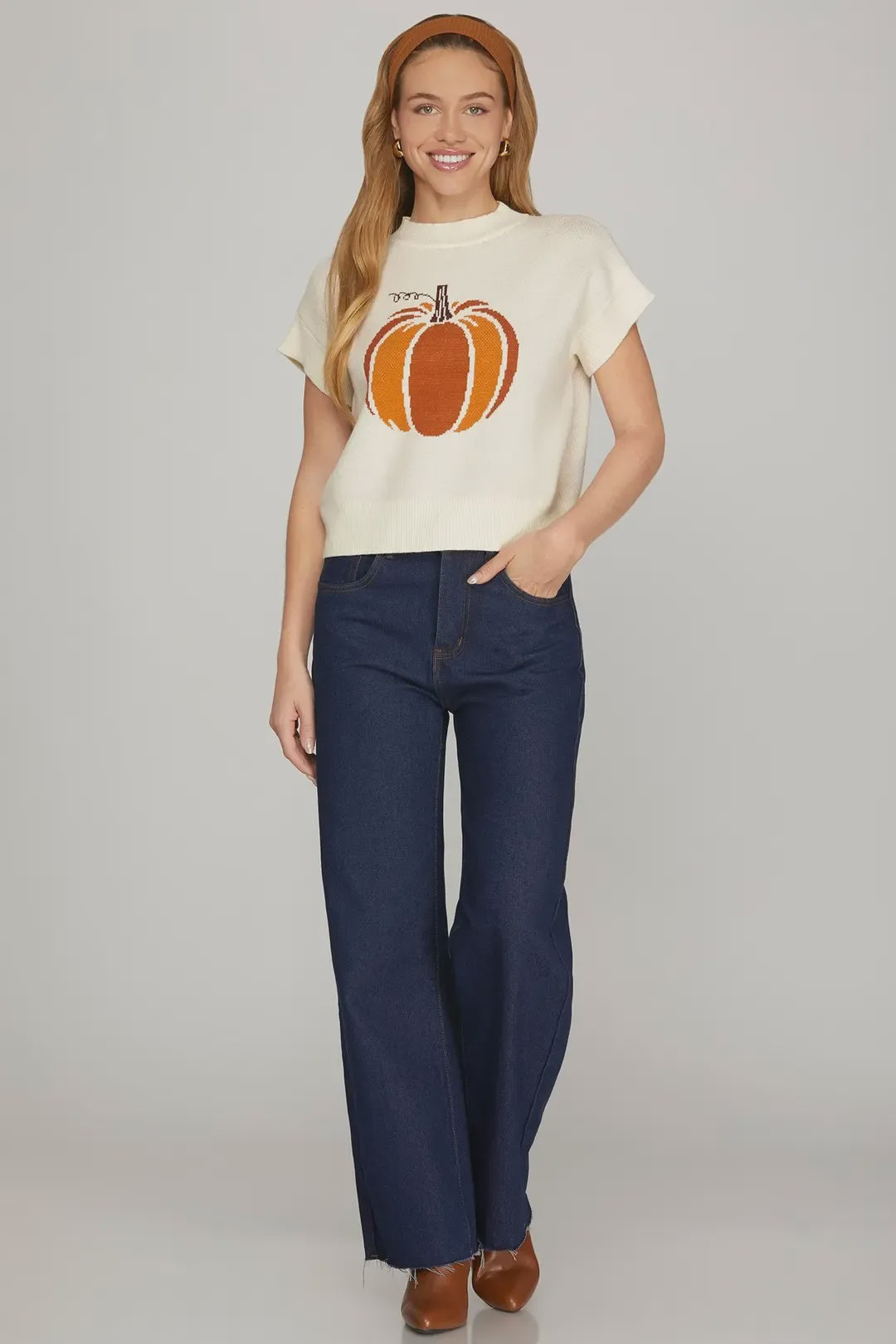 Women’s Fall Pumpkin Sweater Vest – Cozy Knit Autumn Top