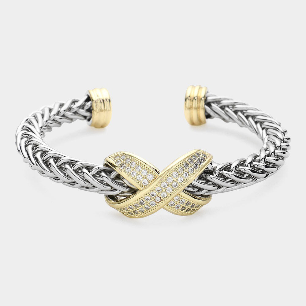 Two Tone Crisscross Pointed Cuff Bracelet