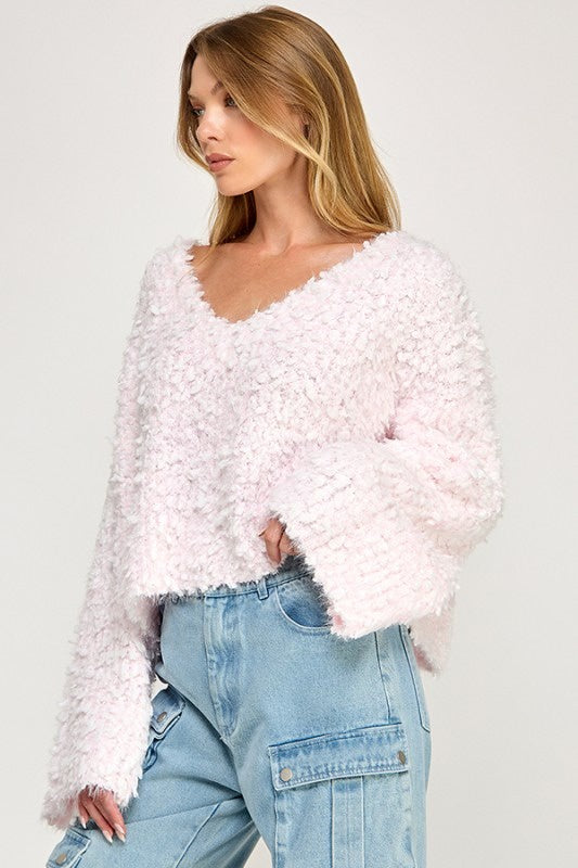 Women’s Textured Fuzzy Knit Sweater – Long Sleeve Cozy Pullover